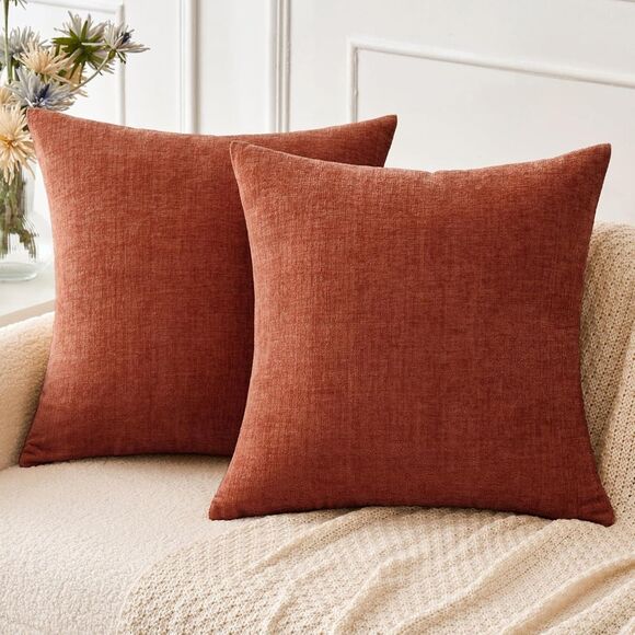 🧡 New MIULEE 18x18 Burnt Orange Chenille Throw Pillow Covers Set 2pc - Picture 1 of 7
